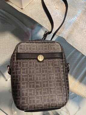 Tommy Hilfiger Black Monogram Crossbody Bag with Gold-Tone Accent